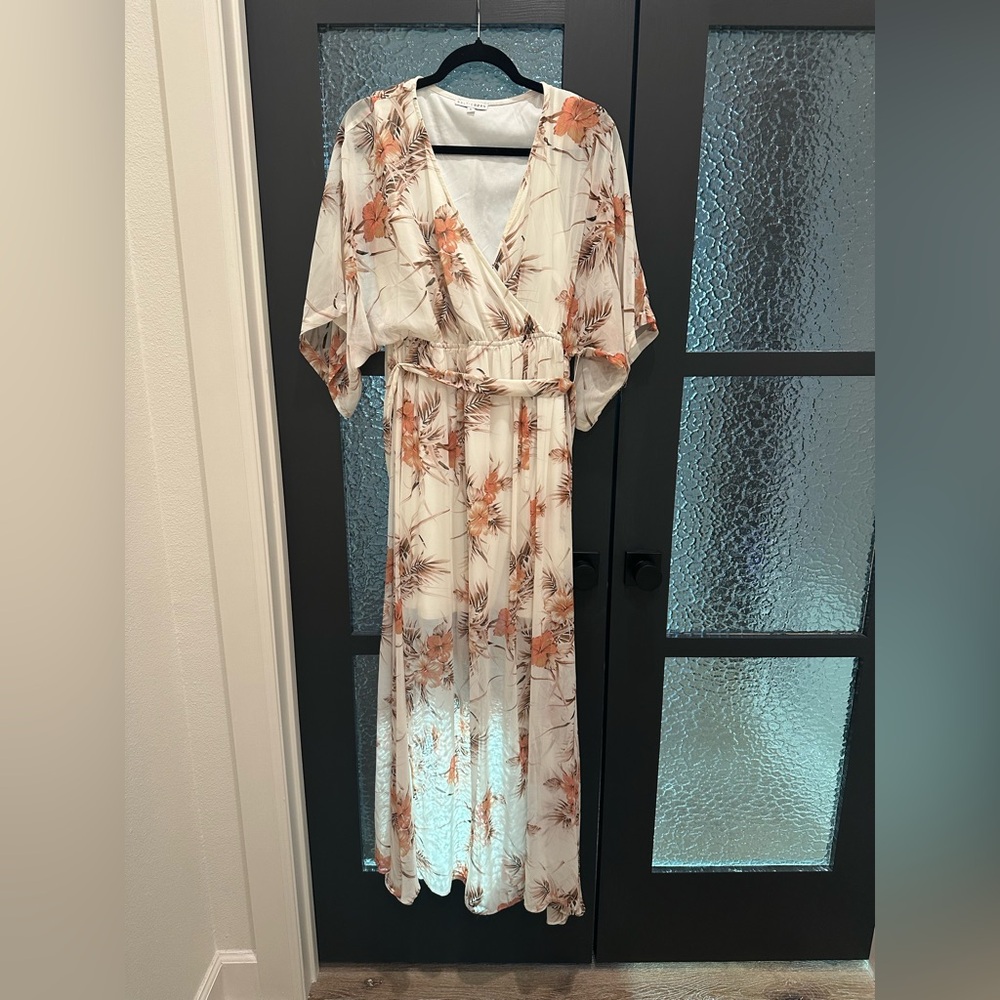 Baltic Born Floral Wrap Maxi Dress Cream Peach Size L